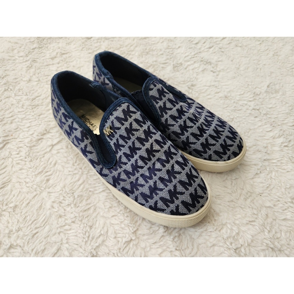 Michael Kors "Francie" Navy Blue MK Logo Print Slip On Sneakers Girls US Size 3